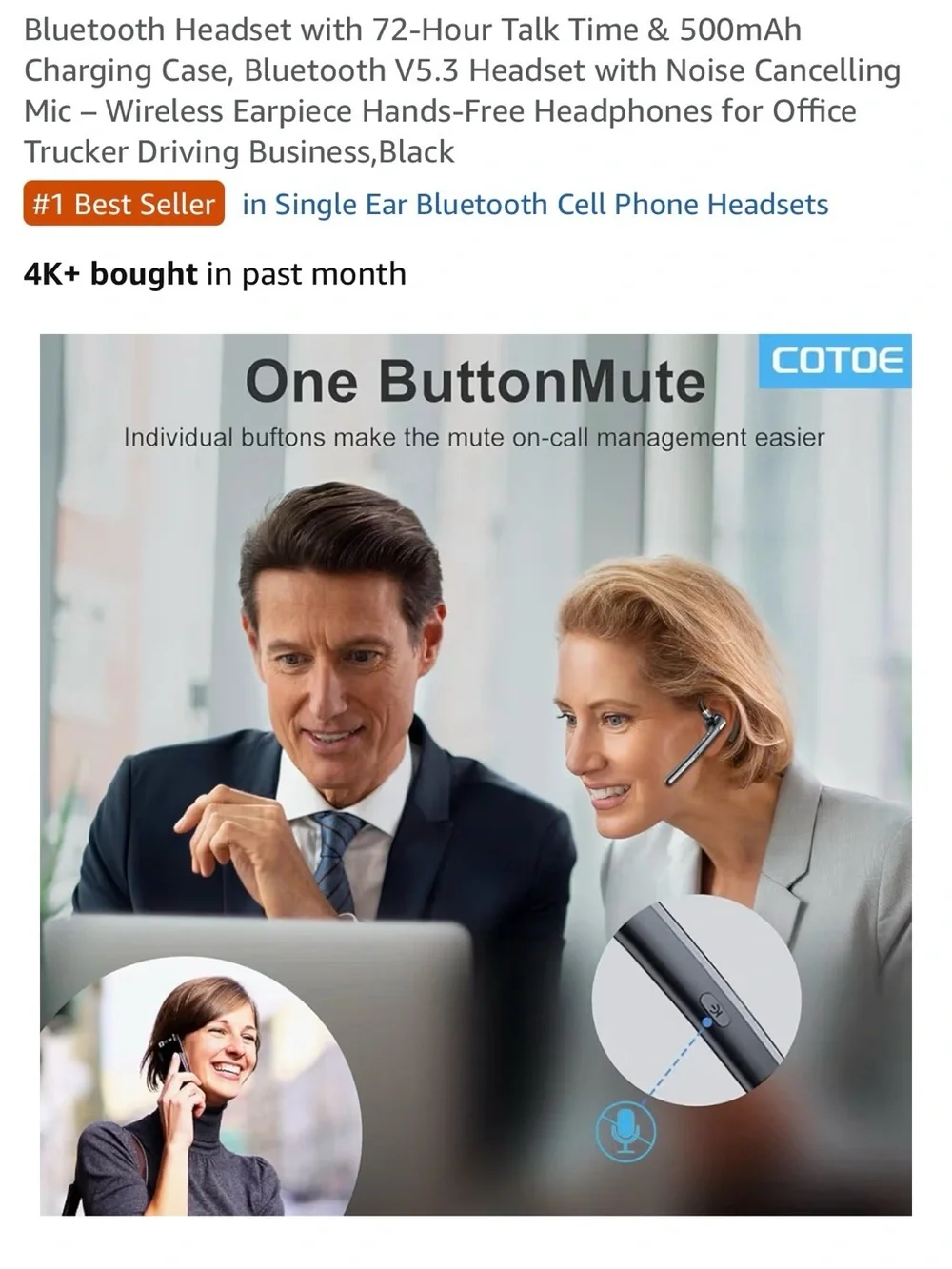 GB Bluetooth Mono Headset with LED Charging Case. New